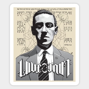 HP Lovecraft Ambigram Portrait - Black Text Magnet